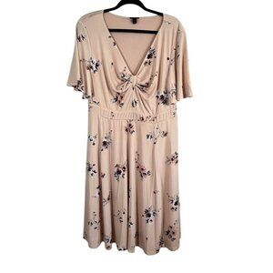 Torrid Dress 1X Pink Midi Floral Feminine Skater Flowy Boho Western Tropical